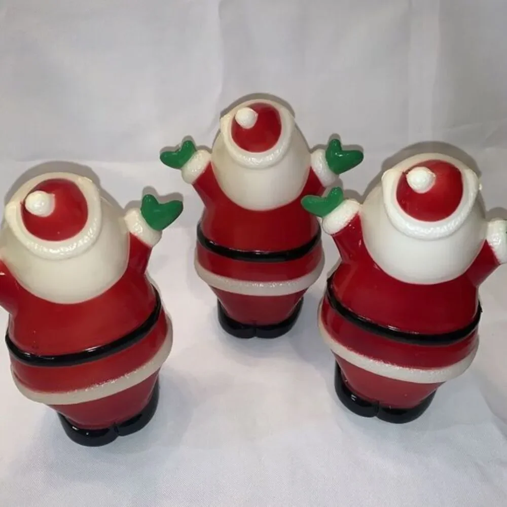Vintage Blow Mold Santa Set Of 3 Christmas For‎ Yard Stake Lights